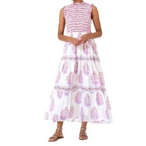 Sundance / Oliphant Sleeveless Smocked Madrigal Maxi Dress in Lilac Posey